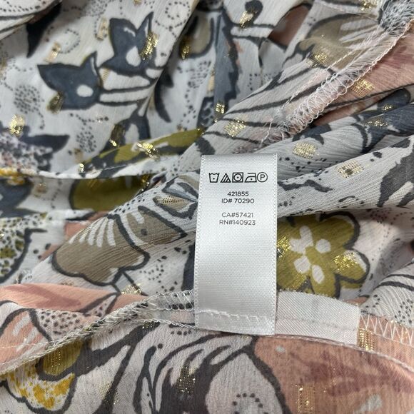 Ann Taylor Loft Shift Dress Women's Medium Pink Gold Floral Ruffle Sleeves Midi - Picture 8 of 9